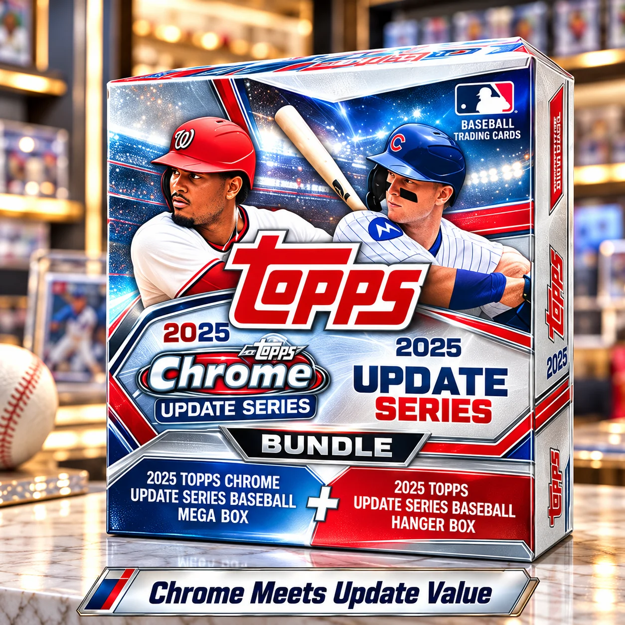 2025 Topps Baseball Update Series Bundle Featuring Chrome Update Mega Box And Update Hanger Box, 101 Cards Total, MLB Baseball Cards, Retail Trading Cards, Look for 2 Refractor, 1 Prism, 2 Raywave, 10 X-Fractor And 2 Diamante Foil Parallels on Average