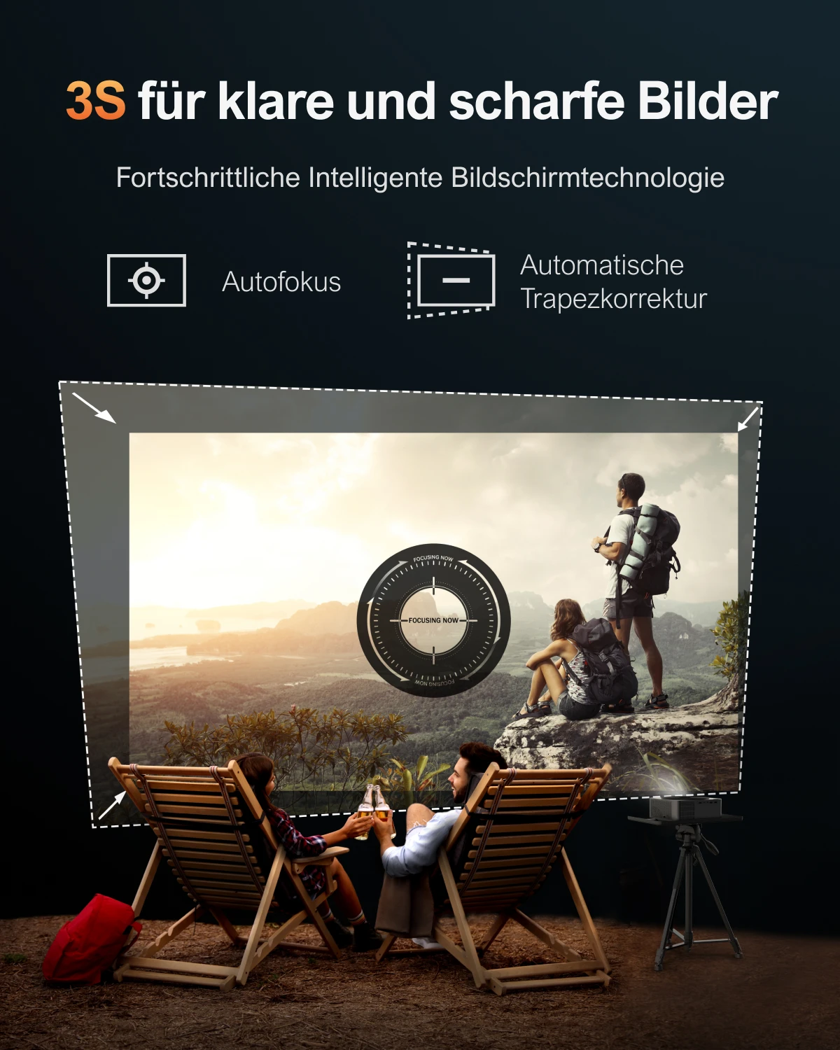 Proyector inteligente con enfoque automático ULTIMEA, compatible con 4K y 1080P, ideal para el cine en casa, proyector portátil para películas y videojuegos, tanto para uso en interiores como en exteriores.