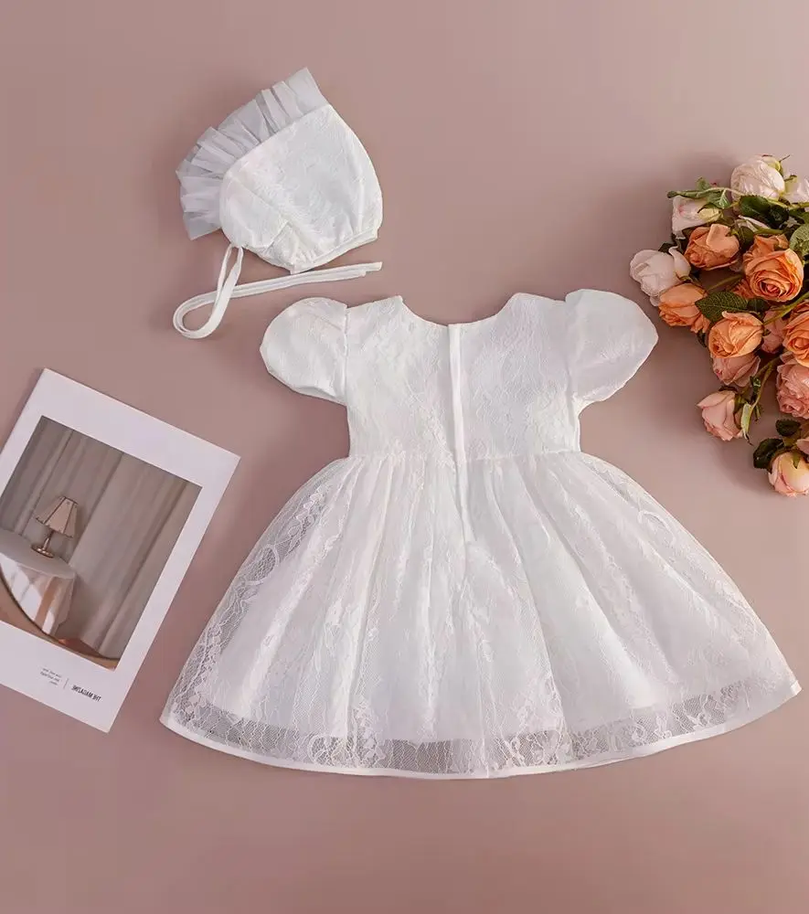 白い服女の赤ちゃん 1 年洗礼ガウン新生児ドレス女の子のためのフラワーチュール白パーティー服 0-2 年