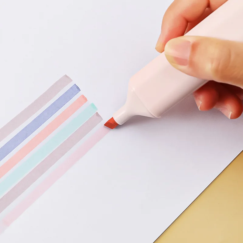 6 pcs Kawaii Durable Eye-Protection Highlighter Office Supplies Stationary Scribing Markers Student Doodle Pen Stationery School