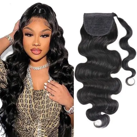 Queue de cheval brésilienne Remy Body Wave pour femme, cheveux humains, clip de proximité Wstring, document naturel, 28 po, 30 po