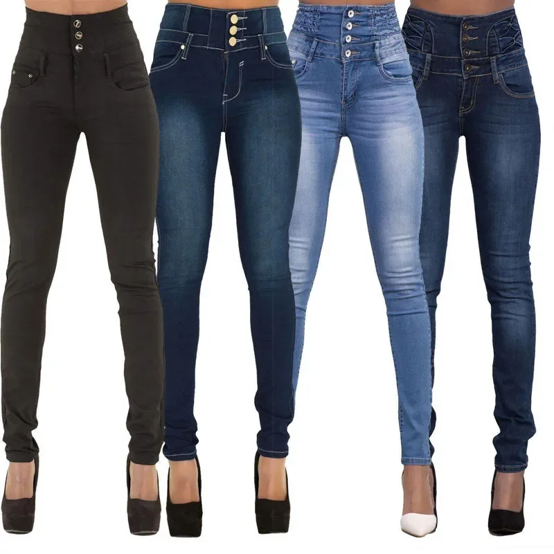 Damskie czarne dżinsy Push Up ołówkowe spodnie dżinsowe damskie w stylu Vintage wysokiej talii Casual Stretch Skinny Mom Jean Slim Femme — zdjęcie 2