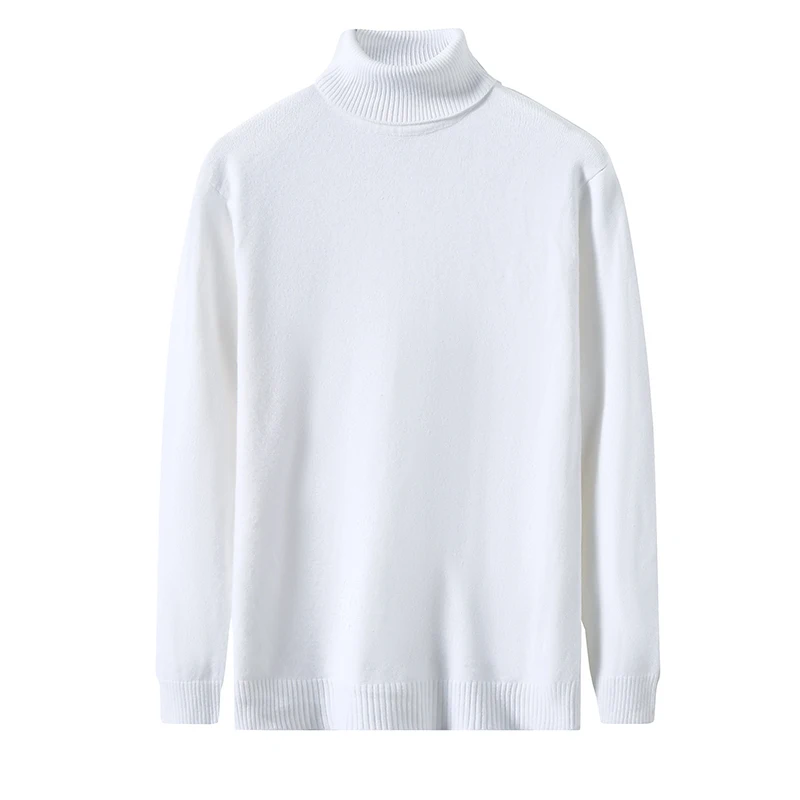 Outono inverno masculino camisola de gola alta casual tricô pullovers sólido branco preto malhas fino manga longa camisola pulôver