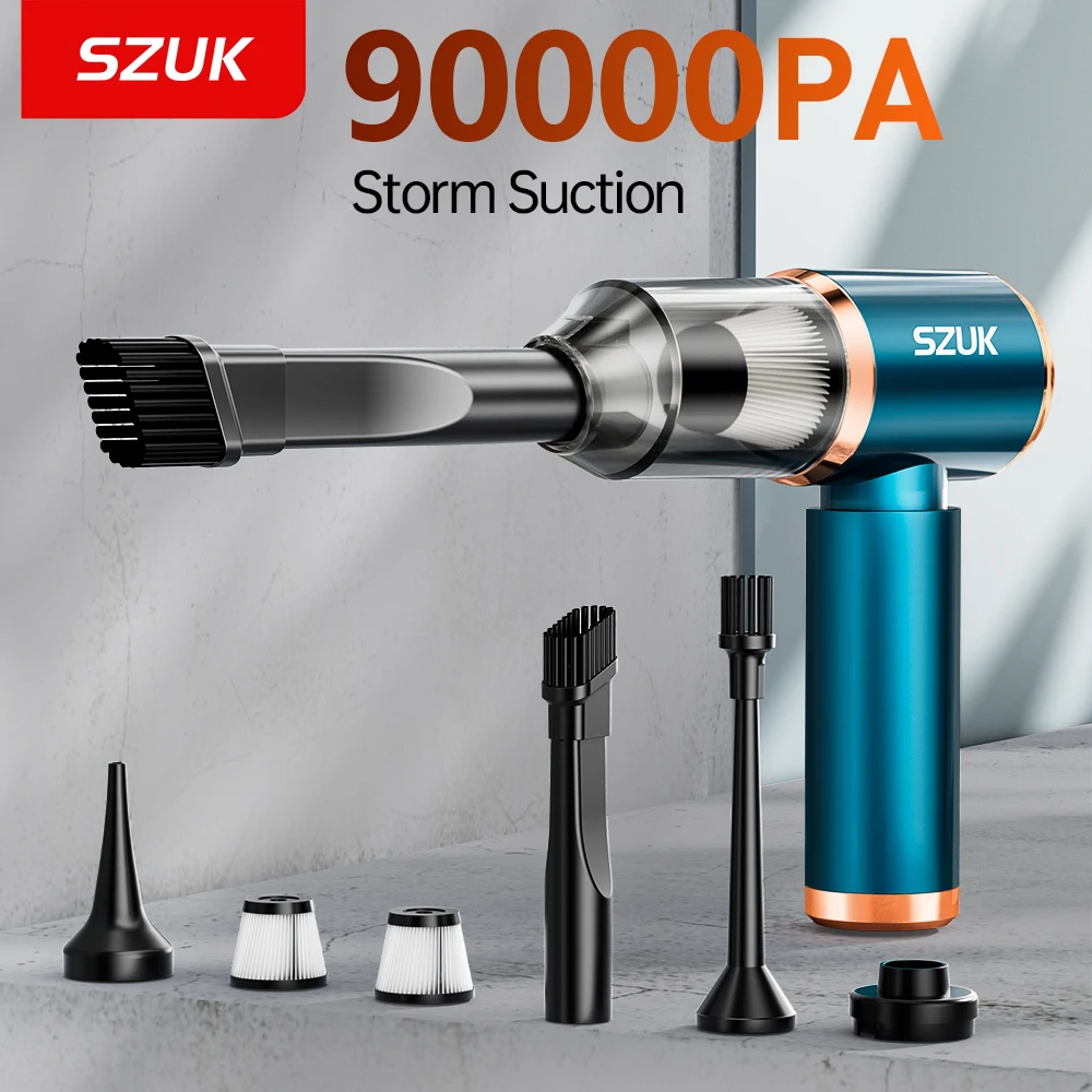 SZUK 90000PA Mini Car Vacuum Cleaner Wireless Powerful Portable Handheld Cleaning Machine Home Appliance  for Car Blow 2 In 1