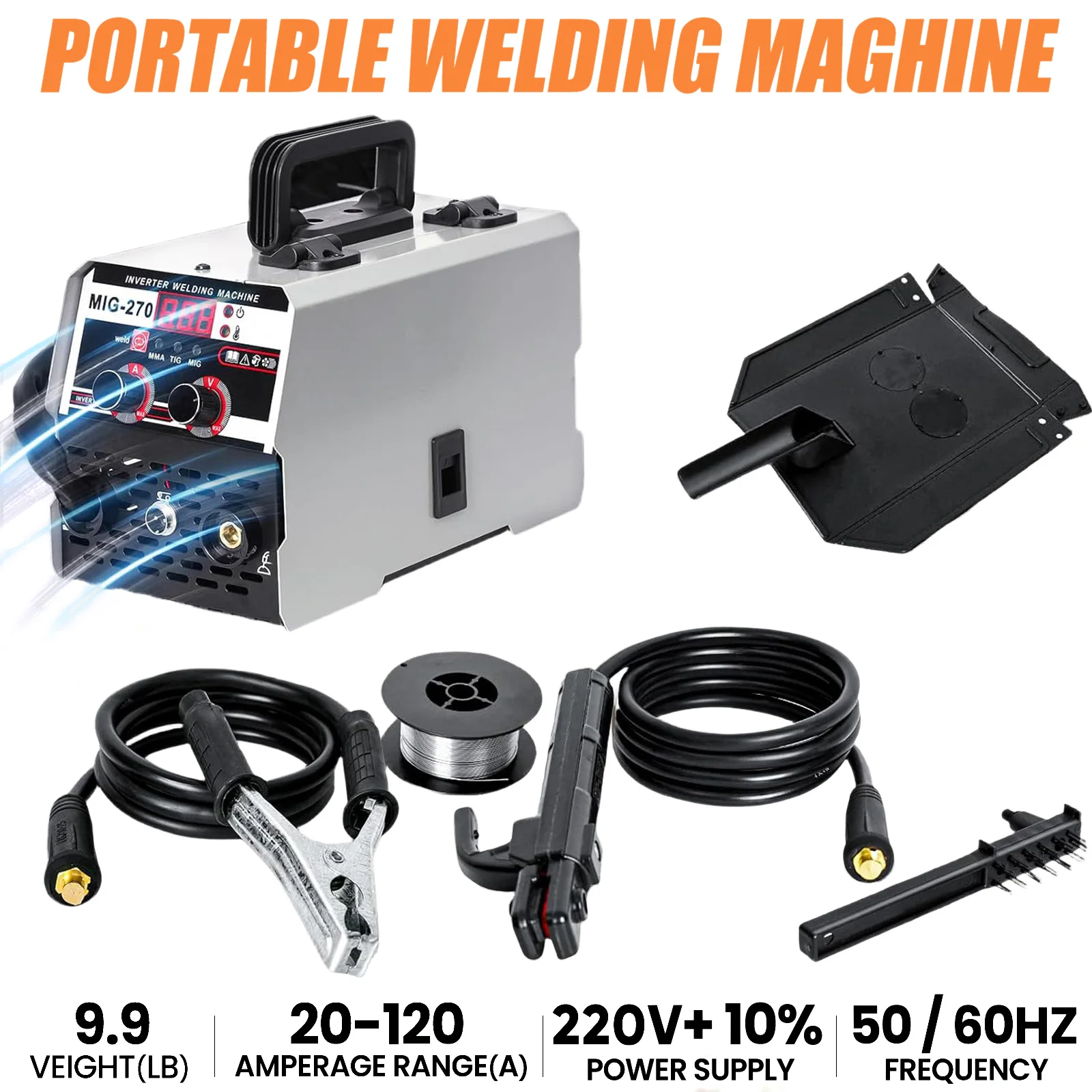 Machine à souder électrique portable MIG-270 avec écran LED numérique, complète avec torche et masque de soudage, 220V IGBT Inverter DC, 20-250A réglable, soudeuse MIG adaptée à un usage domestique et industriel