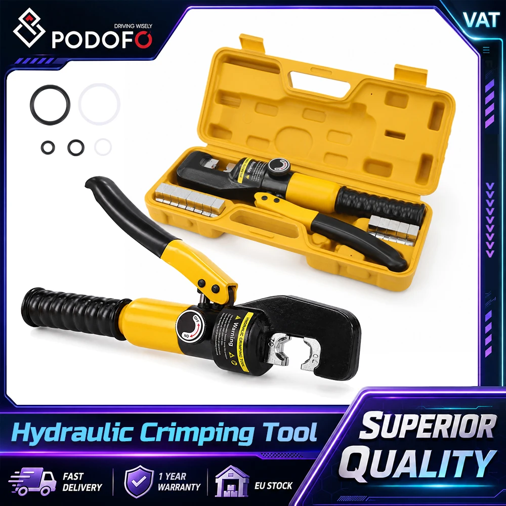Outil de sertissage hydraulique Podofo 12 à 2/0 AWG, force de sertissage maximale 10T, outil de sertissage manuel hydraulique, kit d'outils pour câbles et fils électriques, pour électriciens, réparations, bricolage