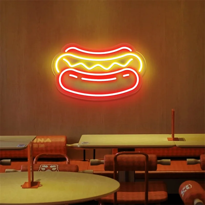 Hot Dog LED Neon Sign, Decoração de parede de comida, Decoração de arte de cozinha, Restaurante Neon Sign