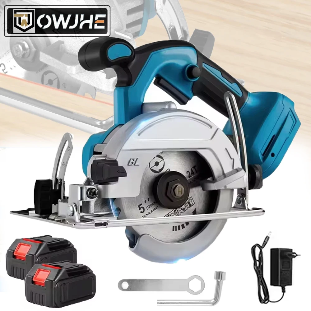 OWJHE منشار دائري كهربائي صغير بدون فرش 125 مم لاسلكي 0-45 ° أداة حديقة قوة النجارة القابلة للتعديل لبطارية ماكيتا 18 فولت #1