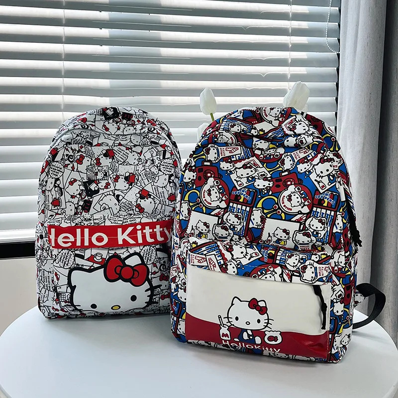 Sanrio HelloKitty Desain Grafiti Ransel Pelajar Ransel Fashion Serbaguna Ringan Kapasitas Besar Ransel