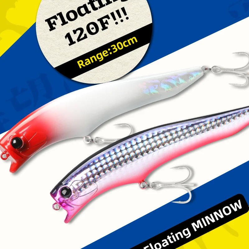 TSURINOYA Shallow Runner Floating Minnow GORGO 120F 120mm 20g Range 0-30cm Sea Fishing Lure Seabass Flounder Fake Hard Baits