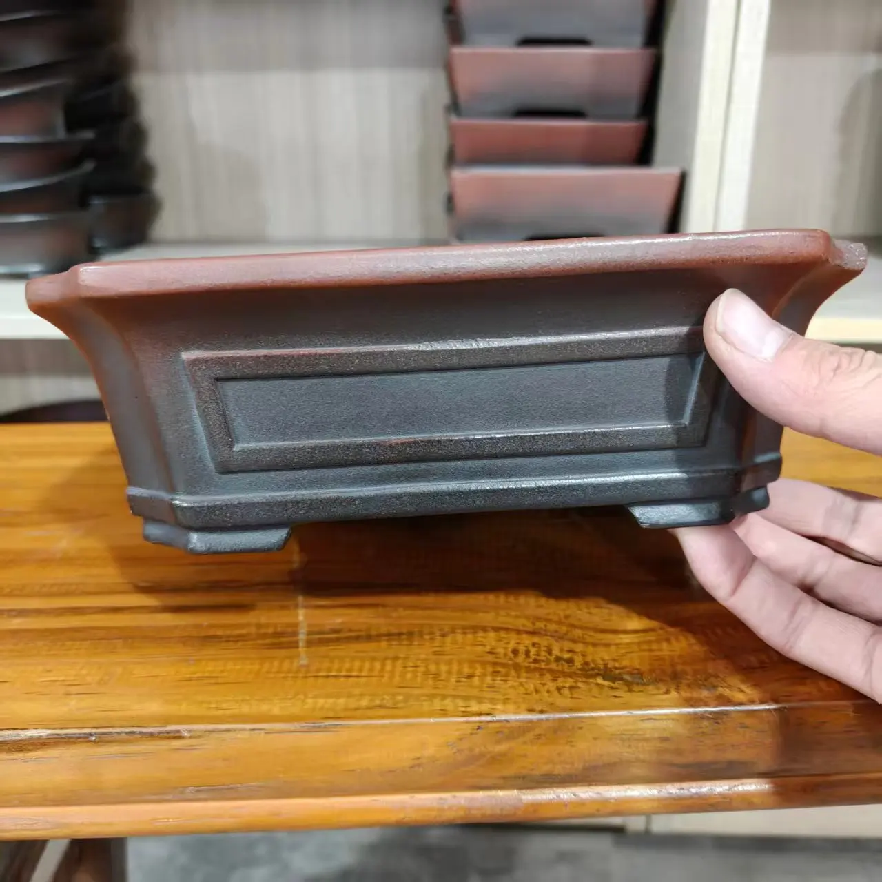 2025 New Popular Hand Made High Quality Rectangle Unglazed Yixing Purple Sand Bonsai Pot