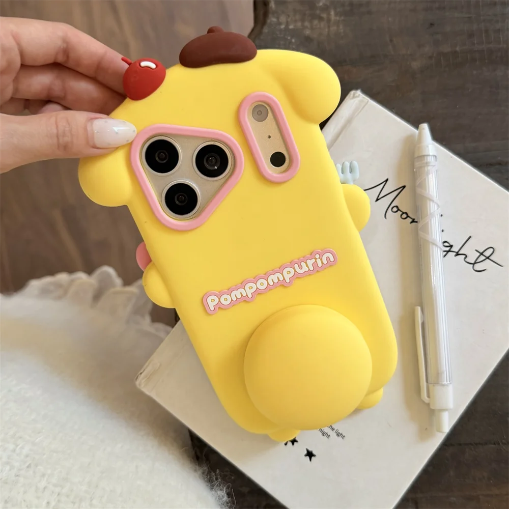Kawaii 3D Puppy Silicone Phone Case For iPhone 18 Pro Max 17 Pro 16 Plus 15 14 13 12 Pro Max Cover With Stand Protection Cases