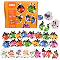 Montessori Matching Letters Fine Motor Toy Wooden Words Pairing Early Educational Toy Ladybug Cards Color Sorting Toys for Kids