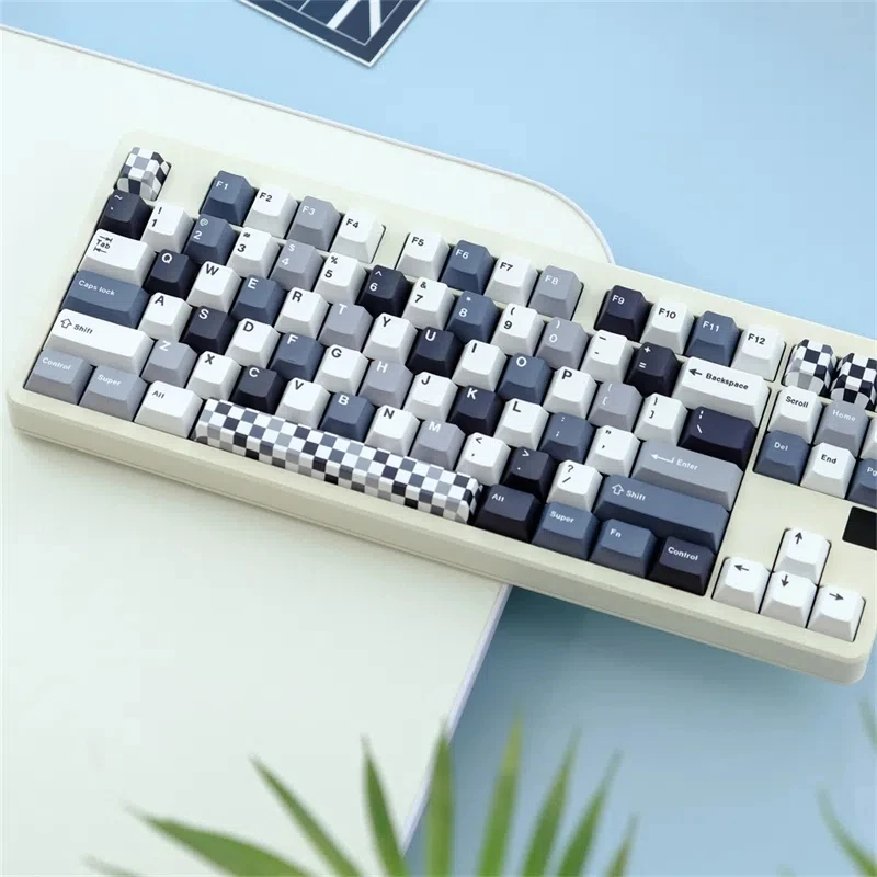 129 Keys Colorless Chessboard Theme Keycap Black and White Grid PBT Five-sided Sublimation Chreey Profile Small Full Set Keycaps