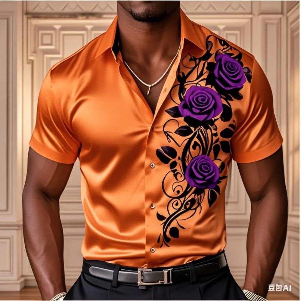 高級メンズローズシャツ、カジュアルで快適なボタンダウン長袖シャツ、ファッショナブルなフォーシーズンシャツ、プラスサイズのデザイン