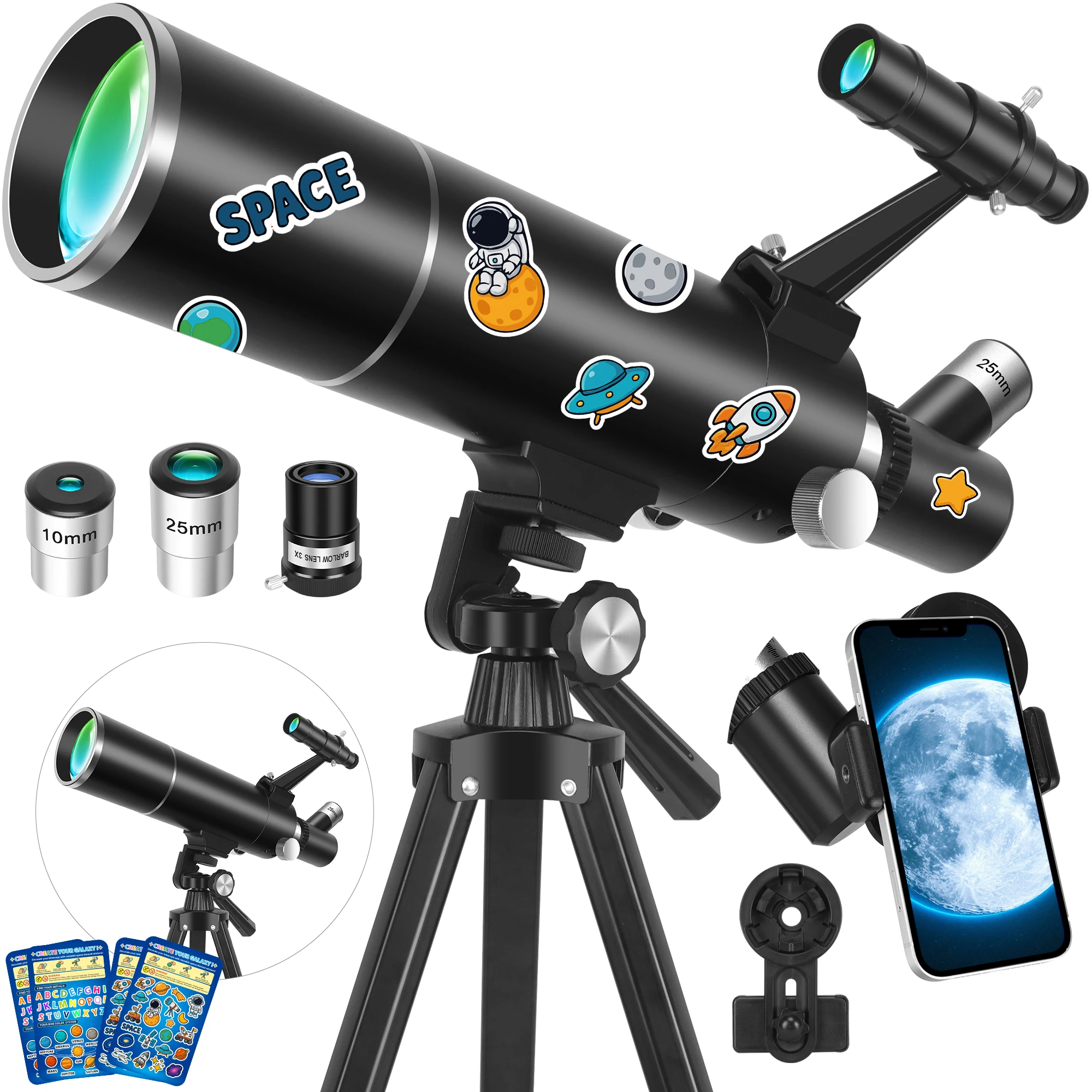 Image of Astronomisches Teleskop für Erwachsene, 80mm Öffnung, 500mm Brennweite, 150X Refraktor-Typ, mit Stativ, Geeignet für Sternenbeobachtung und als Geschenk für Astronomie-Enthusiasten