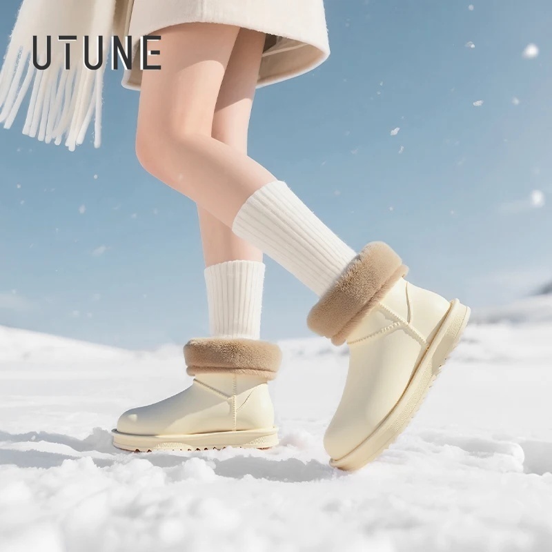  UTUNE Women Snow Boots Winter Warm Plush Soft Sole Waterproof Men Outdoor Platform Shoes Anti-slip Casual Flat Ankle Fur Boots 