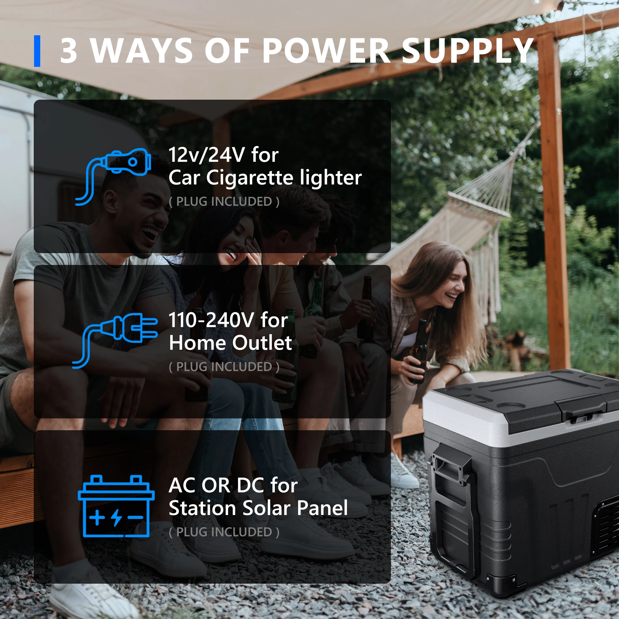 SIMZLIFE Lodówka 12 V, elektryczna lodówka 53QT (50 l), przenośna zamrażarka 12 V/24 V DC 110-240 V AC, lodówka -4 ℉ ~68 ℉   z kółkami