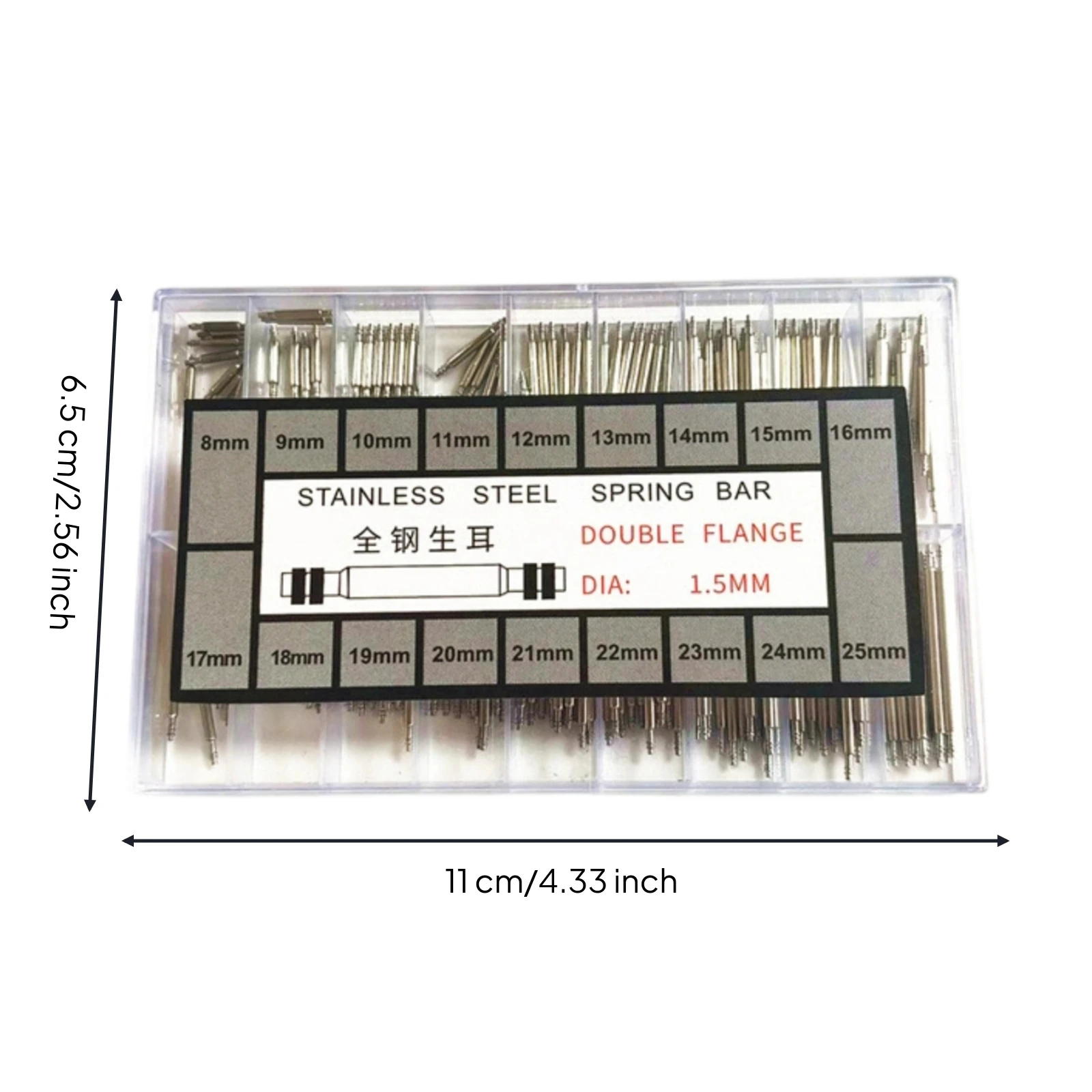 1.3mm-1.78mm Spring Bar Assortment with Box Stainless Steel Spring Pins Double Flange Watch Pins for Watchmakers, Bench Work