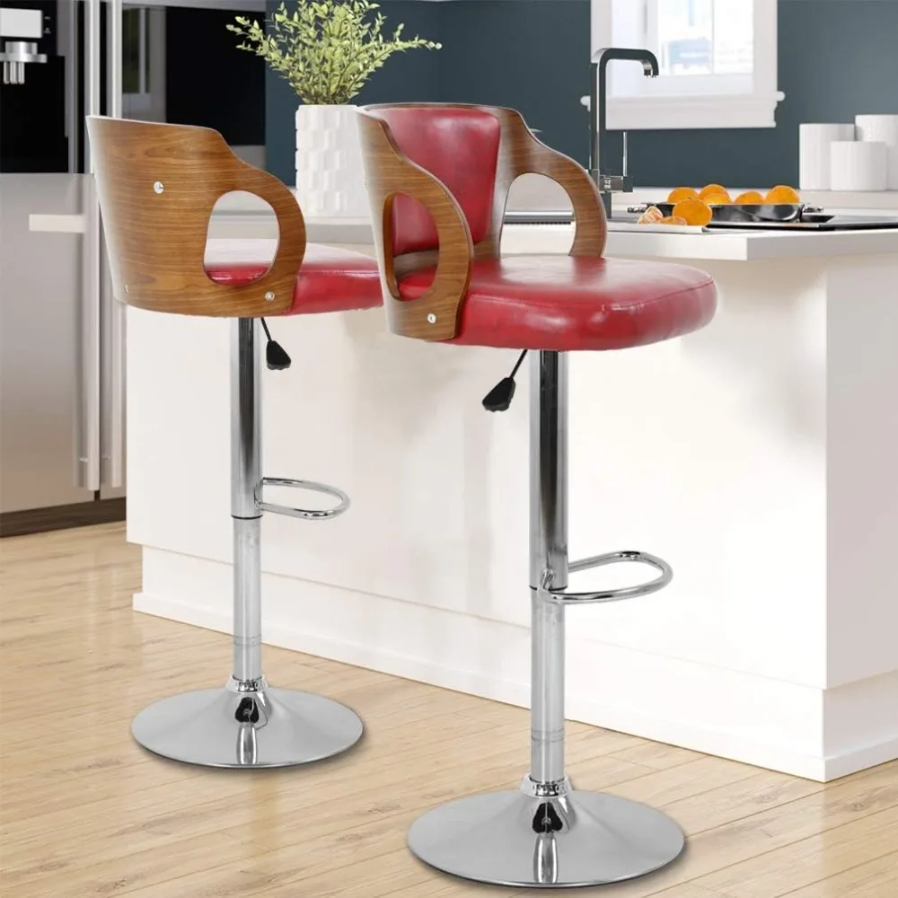 

Set of 2 Barstools Height Adjustable Counter Stools Modern Bar Stool Beech Bar Chairs Swivel Bar Stool PU Leather Hydraulic Dini