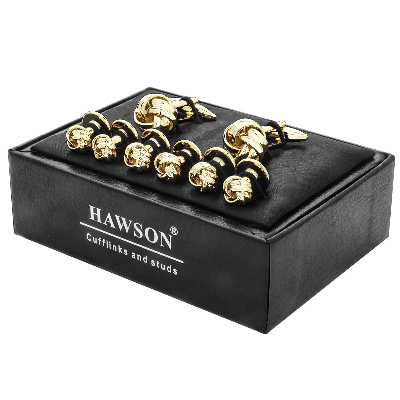 HAWSON metal Knot twist Men cufflinks and Tuxedo Studs Set, for birthday wedding party Christmas Cuff links set with gift box