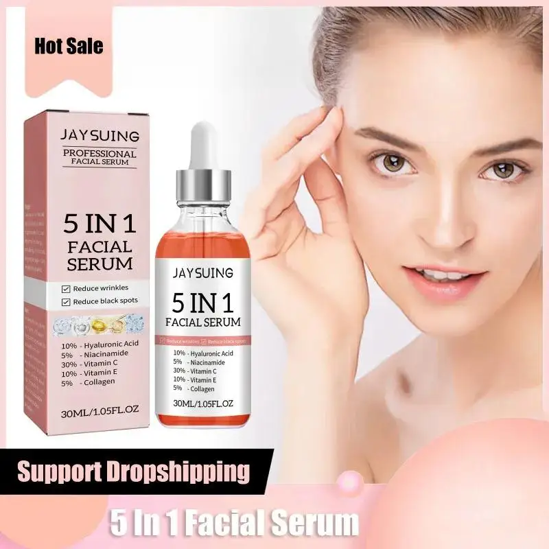 

Anti Aging Face Serum 5 in 1 Wrinkle Remove Fade Fine Lines Vitamin C Lighten Spots Whitening Shrink Pores Acne Repair Essence