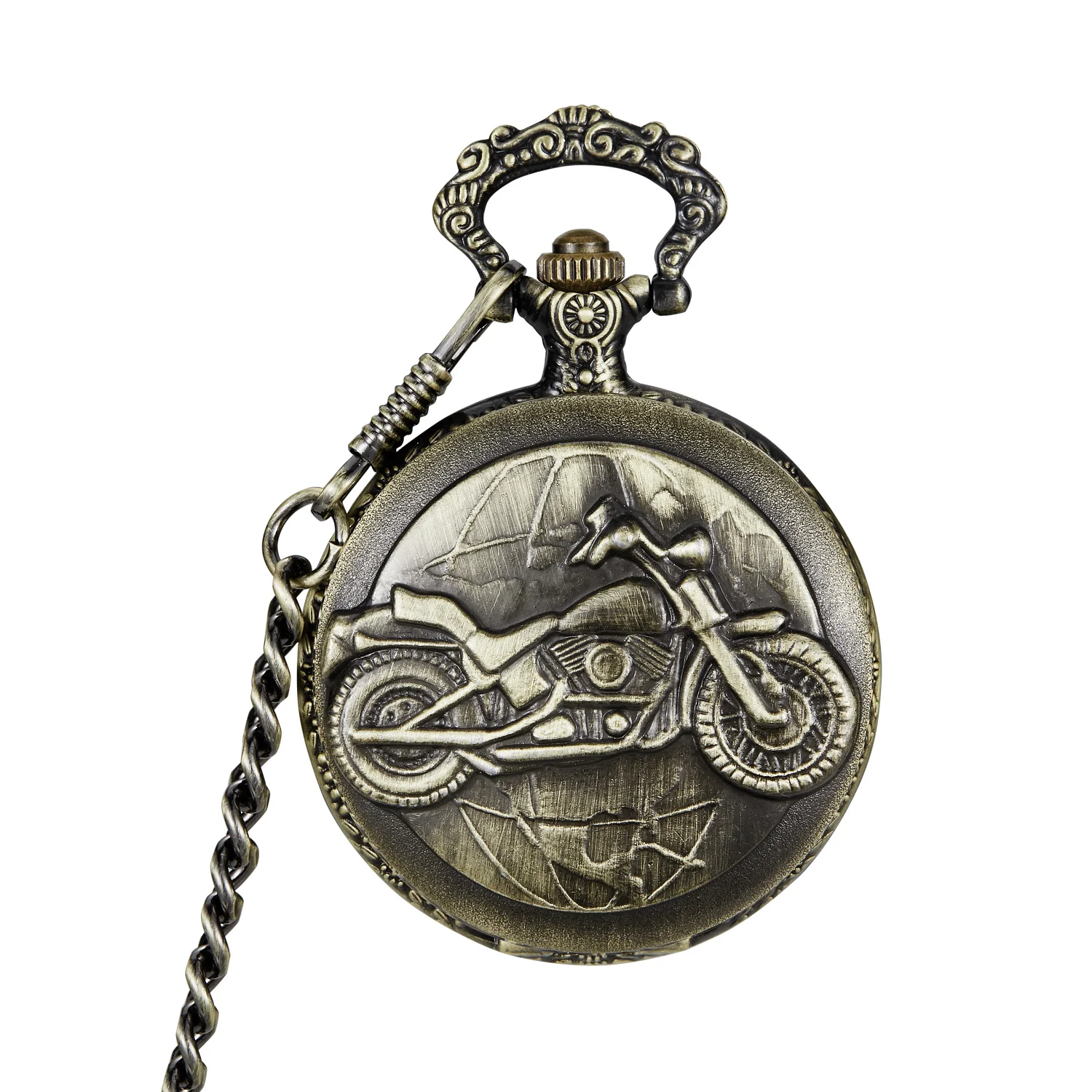 New Bronze Dial Motorcycle Motorbike MOTO mechanical Pocket Watch Chain Carved Steampunk Chain Pocket Fob Watch Clock Gifts 2023