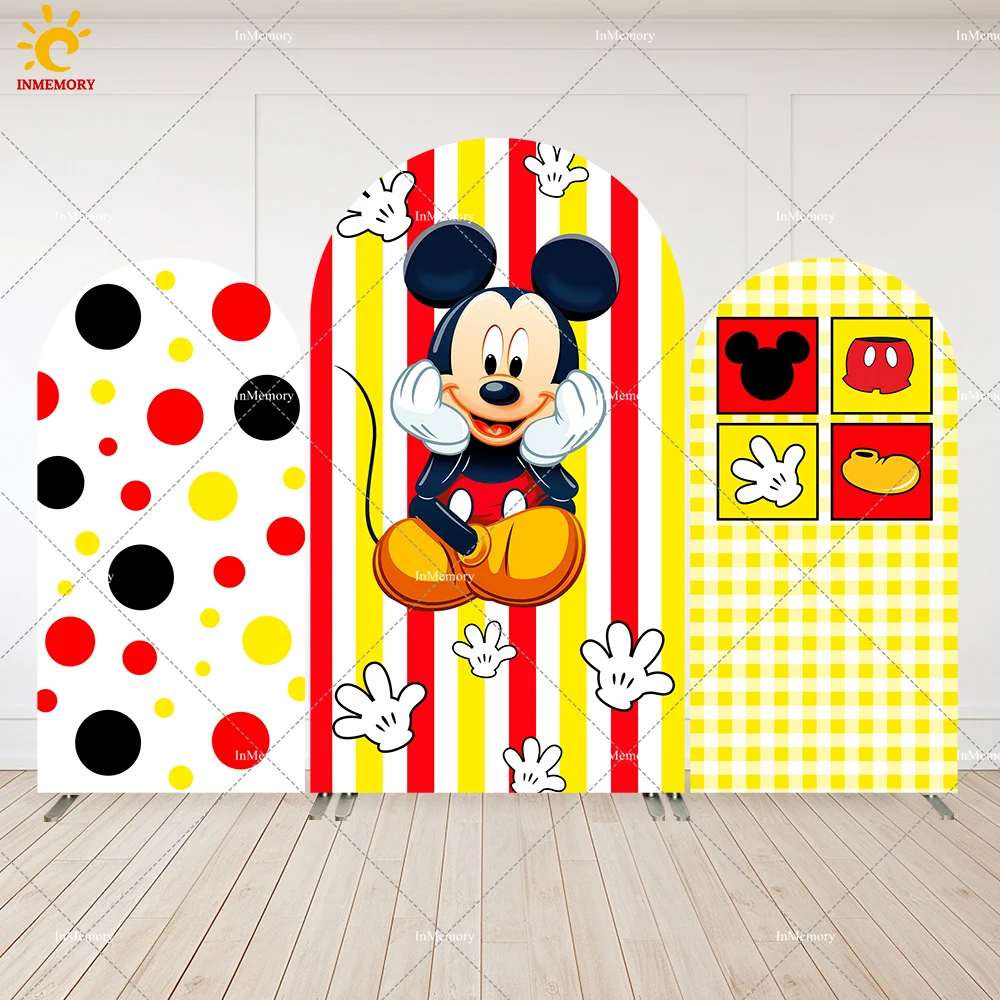 Vermelho preto amarelo pontos listras dos desenhos animados mickey mouse arco painéis de parede para crianças decorações festa aniversário menino chá de fraldas banner parede