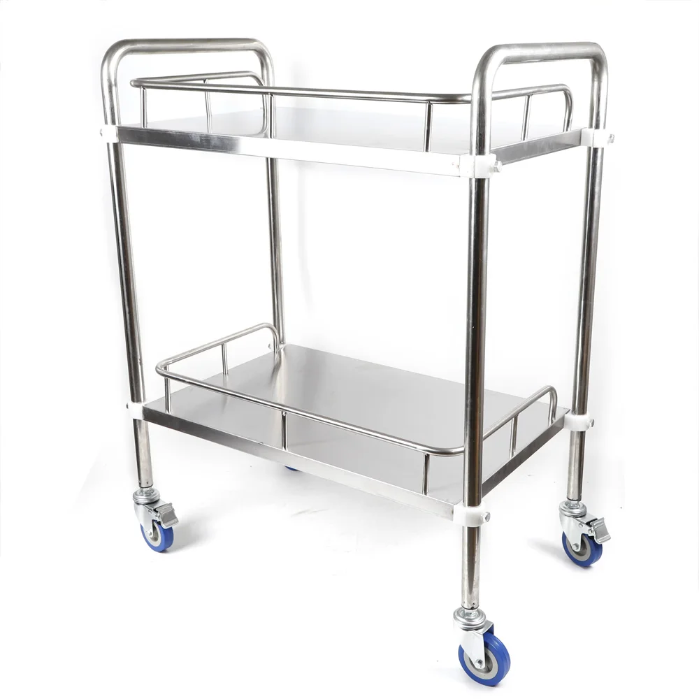 Stand Mobile Medical Trolley Tattoo Instrument Cart with 2 Lockable Wheels Thick Stainless Steel, Anti-corrosion / Sturdy