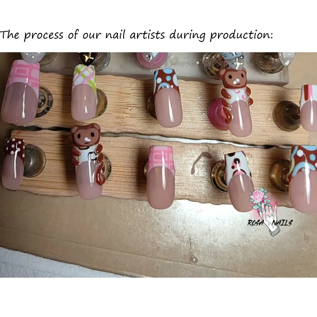 العصرية ثلاثية الأبعاد قرد الصحافة على الأظافر اليدوية لطيف شكل مربع سميكة الاكريليك الصحافة على مسمار محلية الصنع قرد ثلاثية الأبعاد مسمار الفن الصيف الأظافر #4