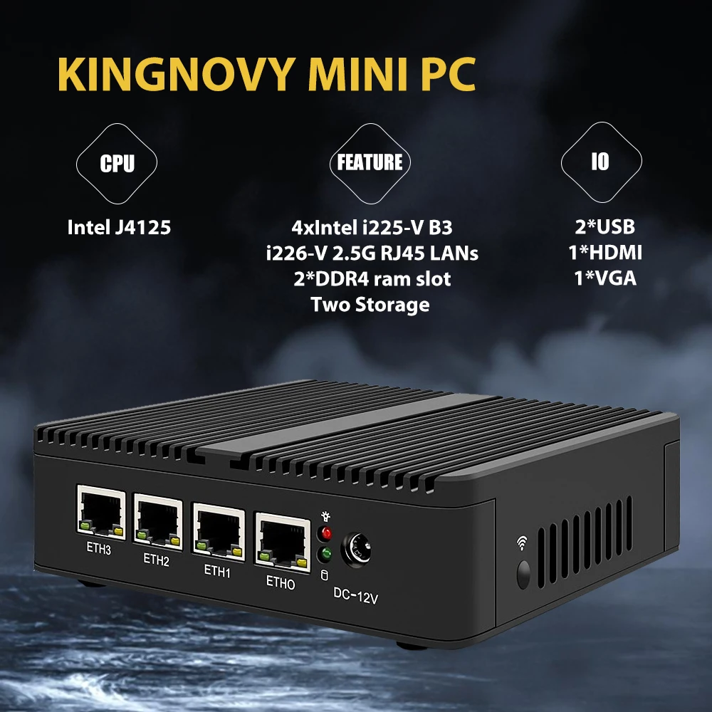 Enrutador sin ventilador J4125 2,5G Nano Mini PC 4 Intel i226 i225 2.5GbE Nics Firewall Router Host PC OPNsense VMware ESXi Proxmox AES-NI