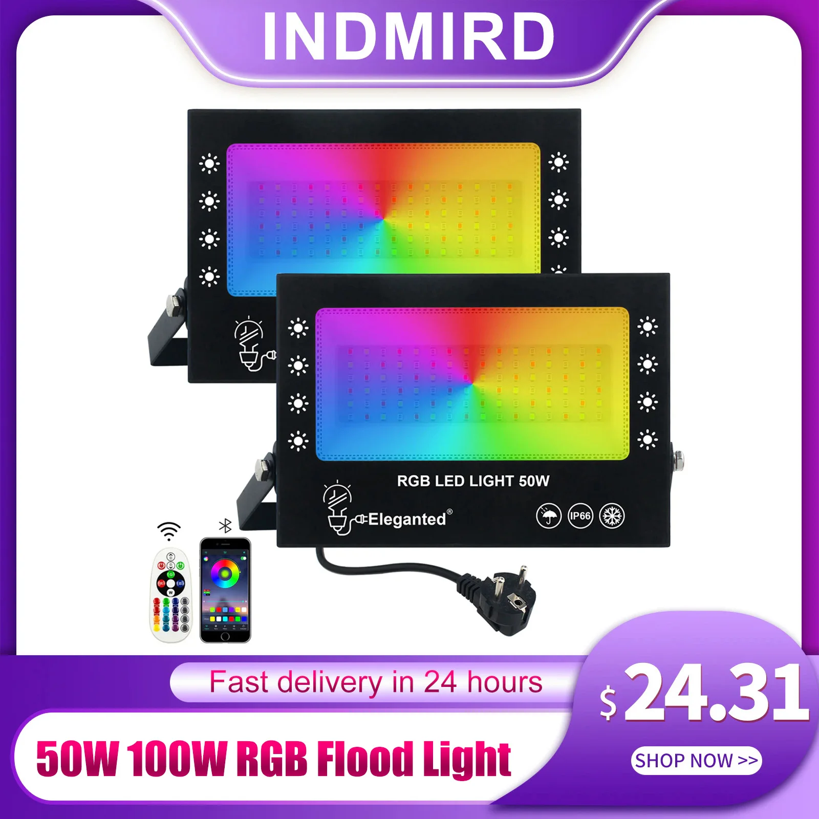 Reflektor szerokostrumieniowy RGB INDMIRD, reflektor zmieniający kolor, z przełącznikiem i pilotem, na oświetlenie ogrodowe oświetlenie sceniczne, imprezy świąteczne