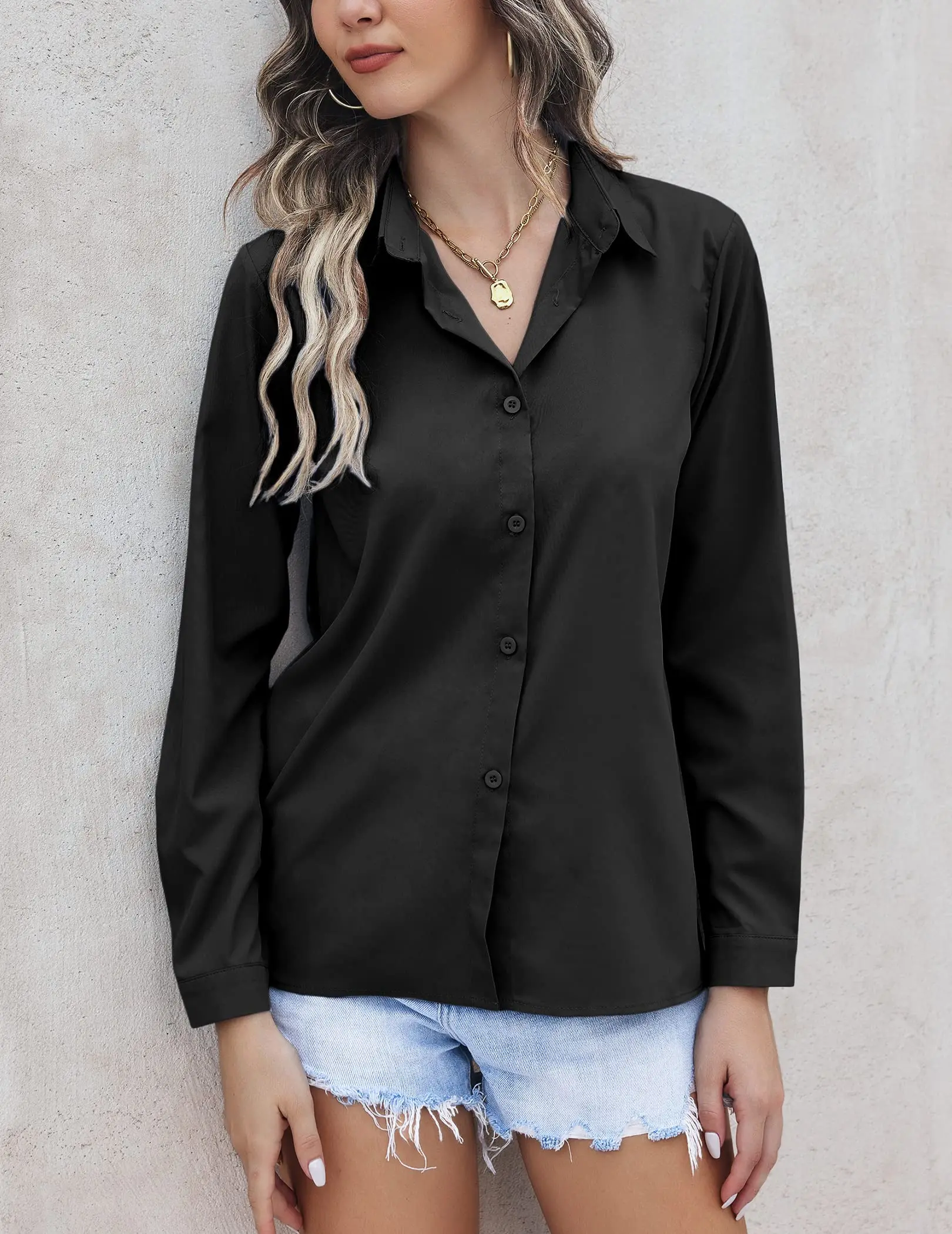 Camicie da donna estive 2024 e camicia a maniche lunghe con bottoni neri di alta qualità adatta per abbigliamento femminile camicette da donna