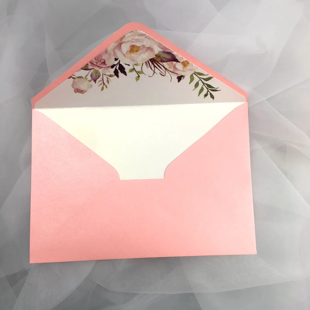 25x Shimmer Pearlescent Pink Burgundy Ivory Pearl Paper Lined Flower Invitation Gift Envelope For Wedding Mariage Birthday Party