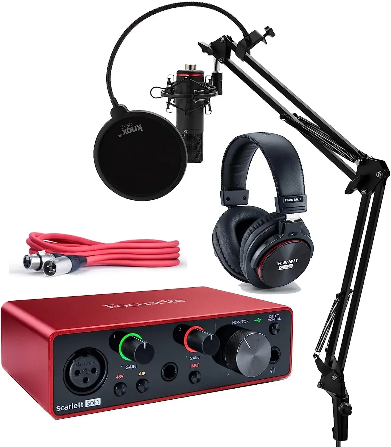 

Focusrite Scarlett Solo Studio 3rd Gen USB Audio Interface and Recording Bundle with Microphone, Headphones, XLR Cable, Knox