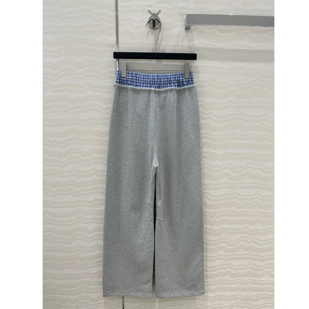 Spliced blue check Design Pants Sweatpants Women For Pants Elastic High waist Casual Female Trousers