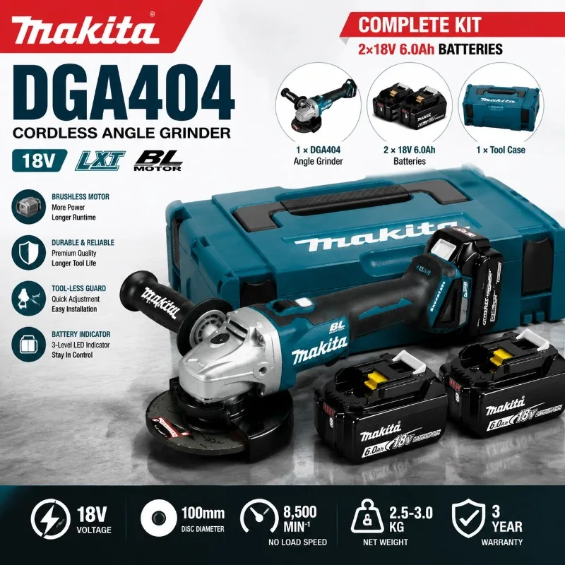 Original Makita DGA404 18V Bürstenloser Winkelschleifer 125mm Wiederaufladbare Lithium-Batterie Hochleistungs-Schneid- und Poliermaschine