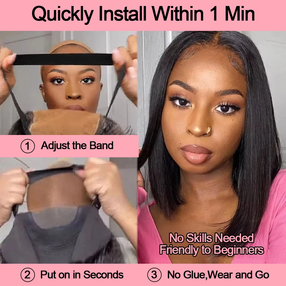 غلويليس ارتداء الذهاب قصيرة بوب شعر مستعار مستقيم البرازيلي الشعر البشري 13x4 HD الدانتيل الجبهة بوب شعر مستعار قبل قطع بوب للنساء جاهزة لارتداء #4