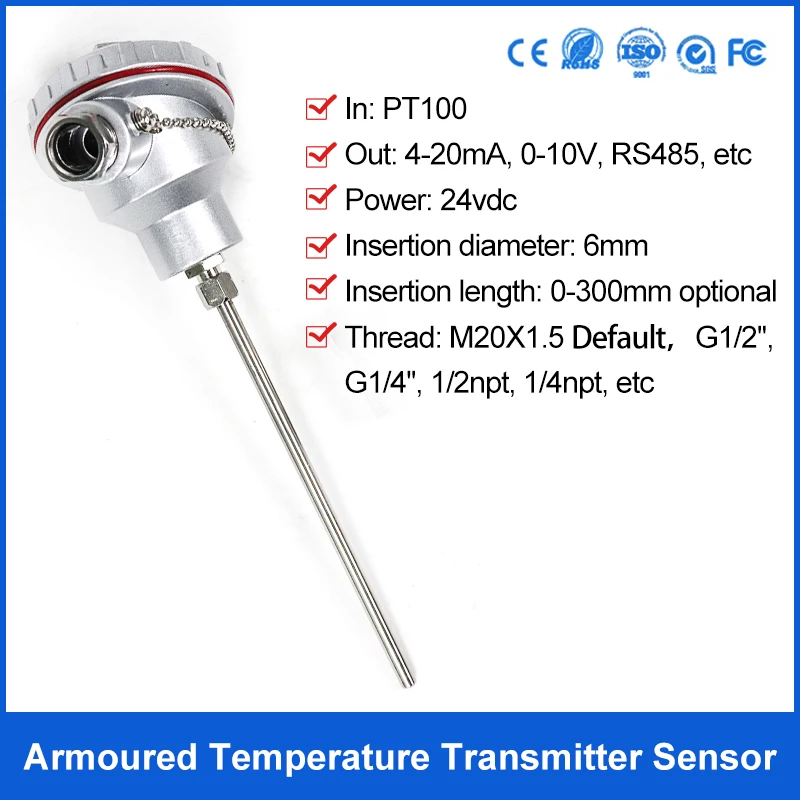 4-20Ma Smart Pt100 Temperature Transmitter With Rtd Sensor  K Type Thermocouple