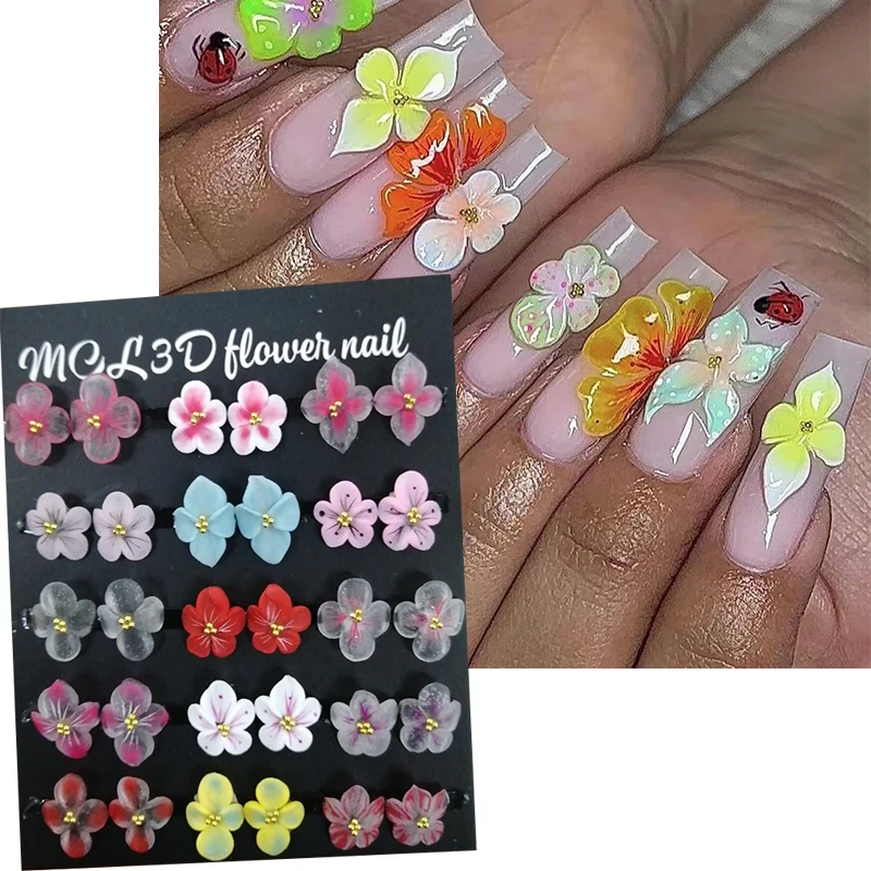 

30pcs 3D Handmade Nail Acrylic Flower Rhinestone Side Floret Nail Art Decorations Exquisite Carving Flower Nail Charms