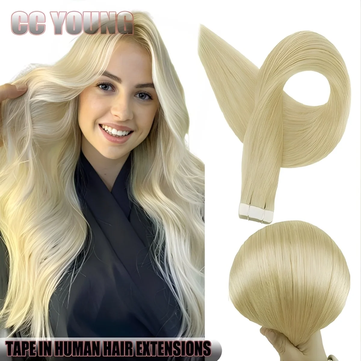 20Pcs Tape-In Hair Extensions 100% Real Remy Human Hair 50g Highlight Bleached Blonde 613 Color for Women Add Hair Length&Volume