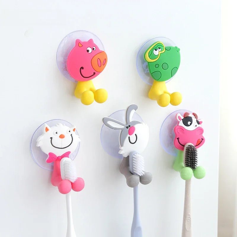 Porte-brosse à dents en forme d'animal de dessin animé, support de rangement mural antibactérien pour brosse à dents avec ventouse, organisateur de salle de bain