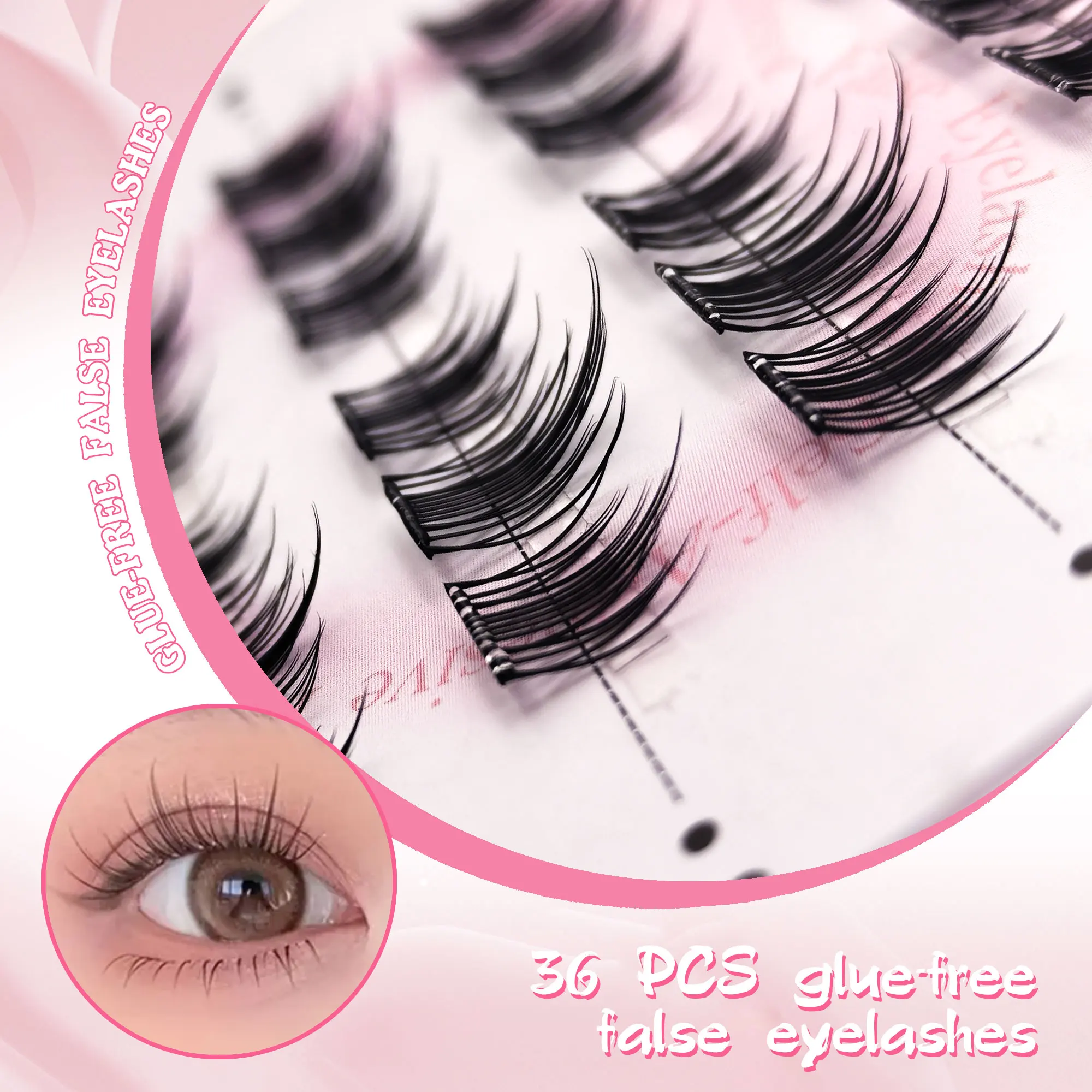 36 clusters - Glue-free Camellia Korean false eyelashes, self-adhesive DIY false eyelashes, cat eyes, anime shape, natural and f