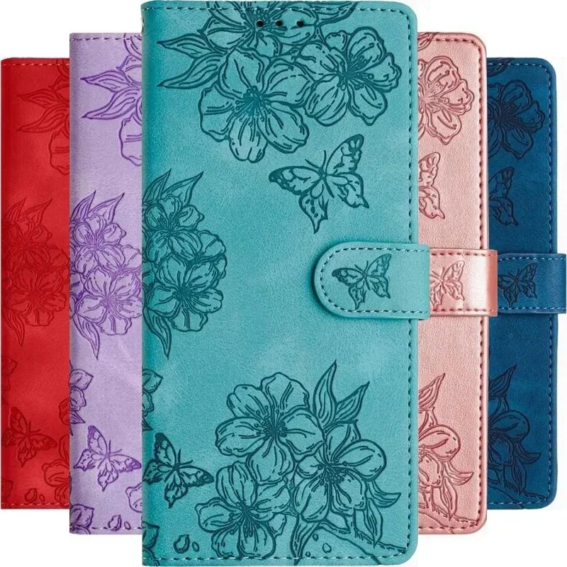 Jolie coque papillon cerise pour Samsung Galaxy A02S A03 Core A03S A04 A04E A04S A05 A05S A06 A10 A12 5G, housse de téléphone portefeuille # OGA