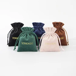 100pcs Custom Logo Velvet Jewelry Organizer Gift Small Bag Touching Plush Drawstring Packaging Storage Pouch Wedding Favors Bag