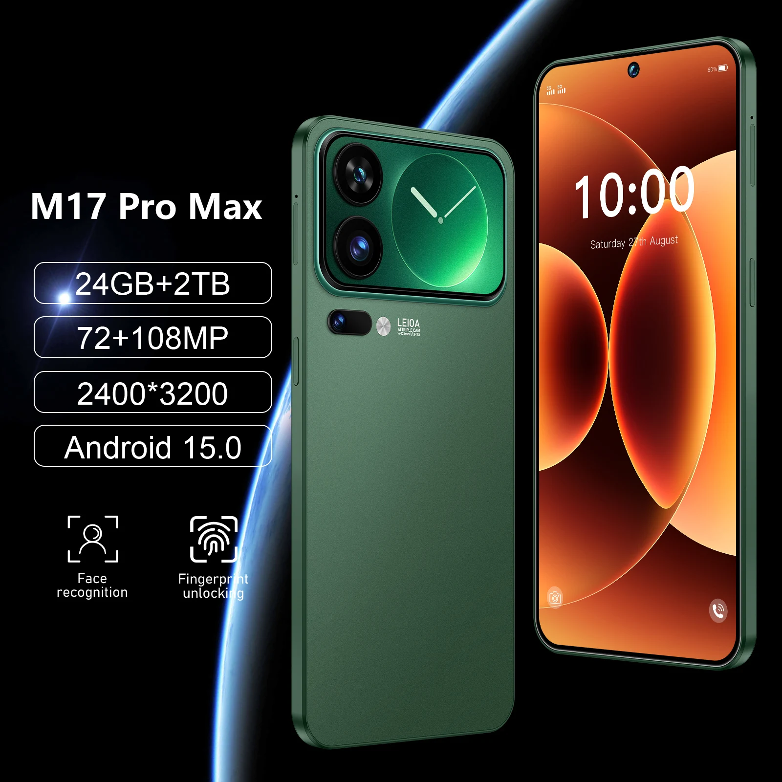 

NEW HOT Original Silicone Case For M17 Pro Max Snapdragon 8 Gen4 7.3" Android 15 16GB 1TB 5G 7800mAh 108MP