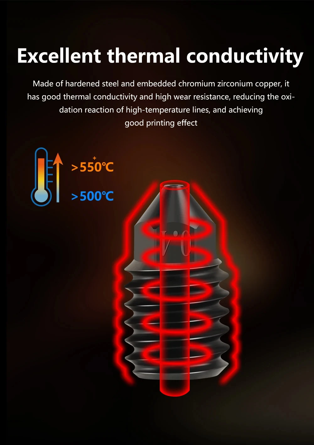 3D-Drucker Düse 0,2/0,4/0,6/0,8mm Gehärtete Stahldüse P1P Düse für Bambu P1S 3D-Drucker Zubehör für Bambu Lab X1 X1C – Detail 4
