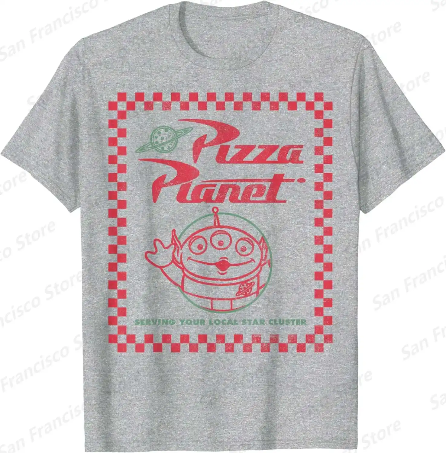 Summer New Boys and Girls Disney Pixar Toy Story Alien Pizza Planet Box Art T-Shirt Kids/Adult Casual Crew Neck Short Sleeve