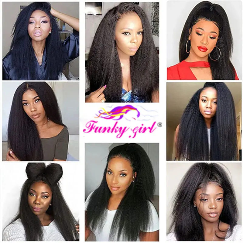 Kinky Straight T Part Lace Wig Brazilian Hair Transparent Lace T Part Human Hair Wigs For Black Women 10-30 Inch 180% Density