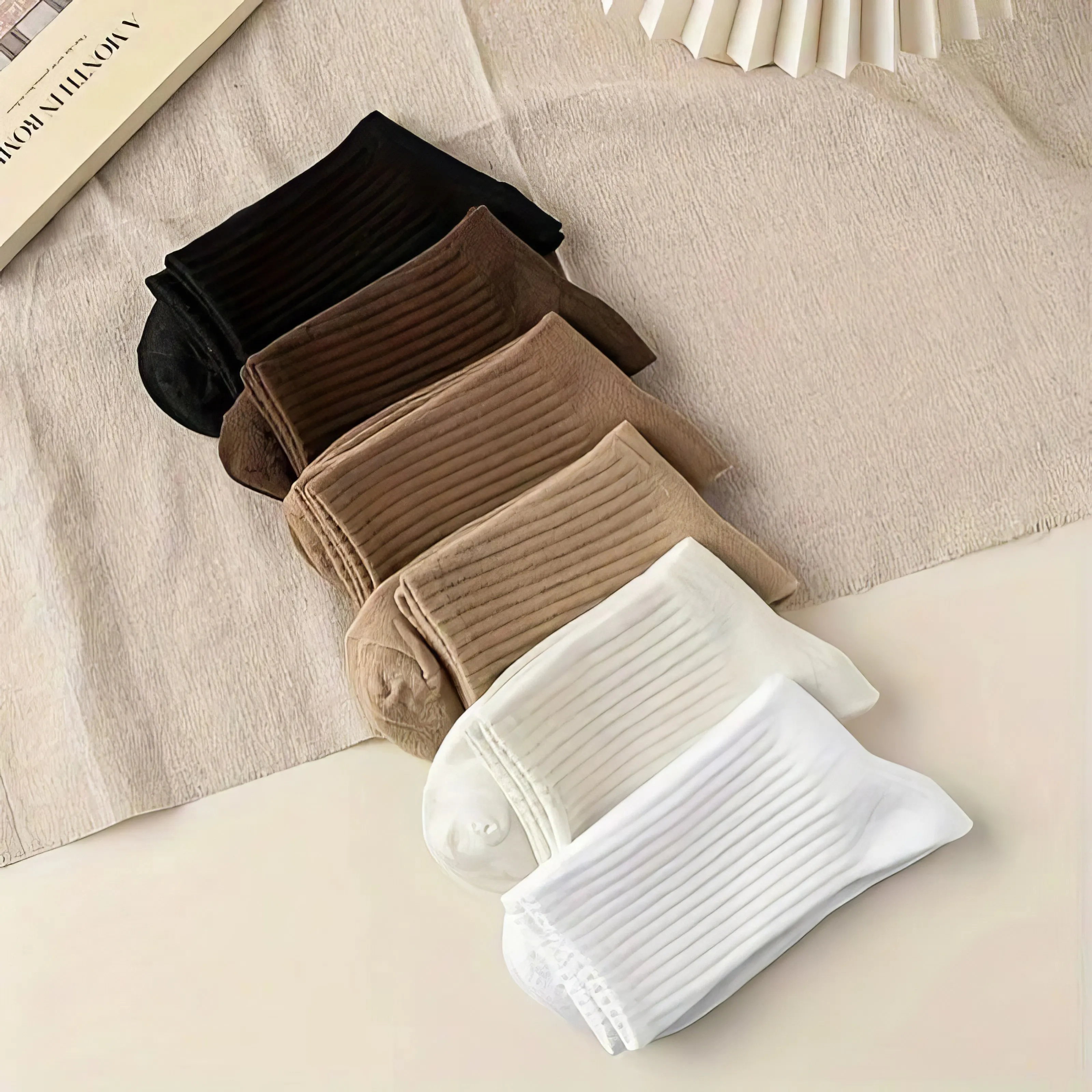 12 Pairs of Khaki Breathable Socks, Non Restrictive, Antibacterial Function, Suitable for Daily Wear in Autumn